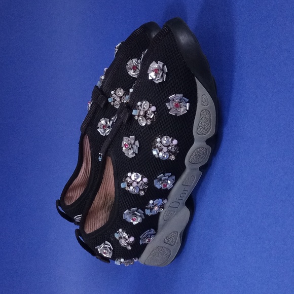 Dior Black Sequins Embellished Mesh Fusion Slip-On Sneakers - Picture 2 of 12